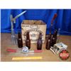 Image 1 : Wood Cheese Box w/3 Bottle Cappers, Box of Bottle Caps & 8 Bottles (Ready for Capping) (11-1/2"H x 1