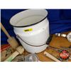 Image 7 : Enamel Bucket w/Lid : Kitchen Items (Candy Thermometer, Juicer, Grater, etc) (10"H w/o Lid) (See Pic