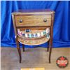 Image 1 : Sewing Notions Chest Table with Interior Thread Spool Organizer that Swing Out & One Drawer c/w Spoo