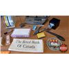 Image 2 : Glass Serving Tray w/Vintage Office Items (Hole Punch, Stapler, Desk Calendar, Scale, Envelopes, etc