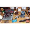 Image 4 : Tray Lot - Barber Items (Electric Shavers, Clippers, Brush, Combs, Razor Strop, Wallets, Belt Buckle