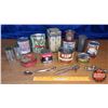 Image 1 : Tray Lot: Variety of Confectioner Tins, Salt & Pepper Shakers, Can Openers (See Pics)