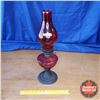 Image 1 : Red Glass Oil Lamp w/Black Metal Base (19"H)