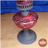 Image 2 : Red Glass Oil Lamp w/Black Metal Base (19"H)