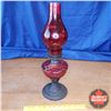 Image 3 : Red Glass Oil Lamp w/Black Metal Base (19"H)