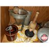 Image 2 : Vintage Kitchen : Bean Pot (no Lid); Flour Sifters, Graters, Jar, Utensils, Rolling Pin, etc (See Pi