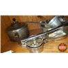 Image 2 : Kitchen Accessories: Sifter, Cake Pans, Presses, Stirring Pot & Vintage Popcorn Popper (no lid) (See