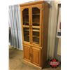 Image 1 : Oak Cabinet : Glass Upper Doors - 5 Shelves & 2 Below Shelves (See Pics!)