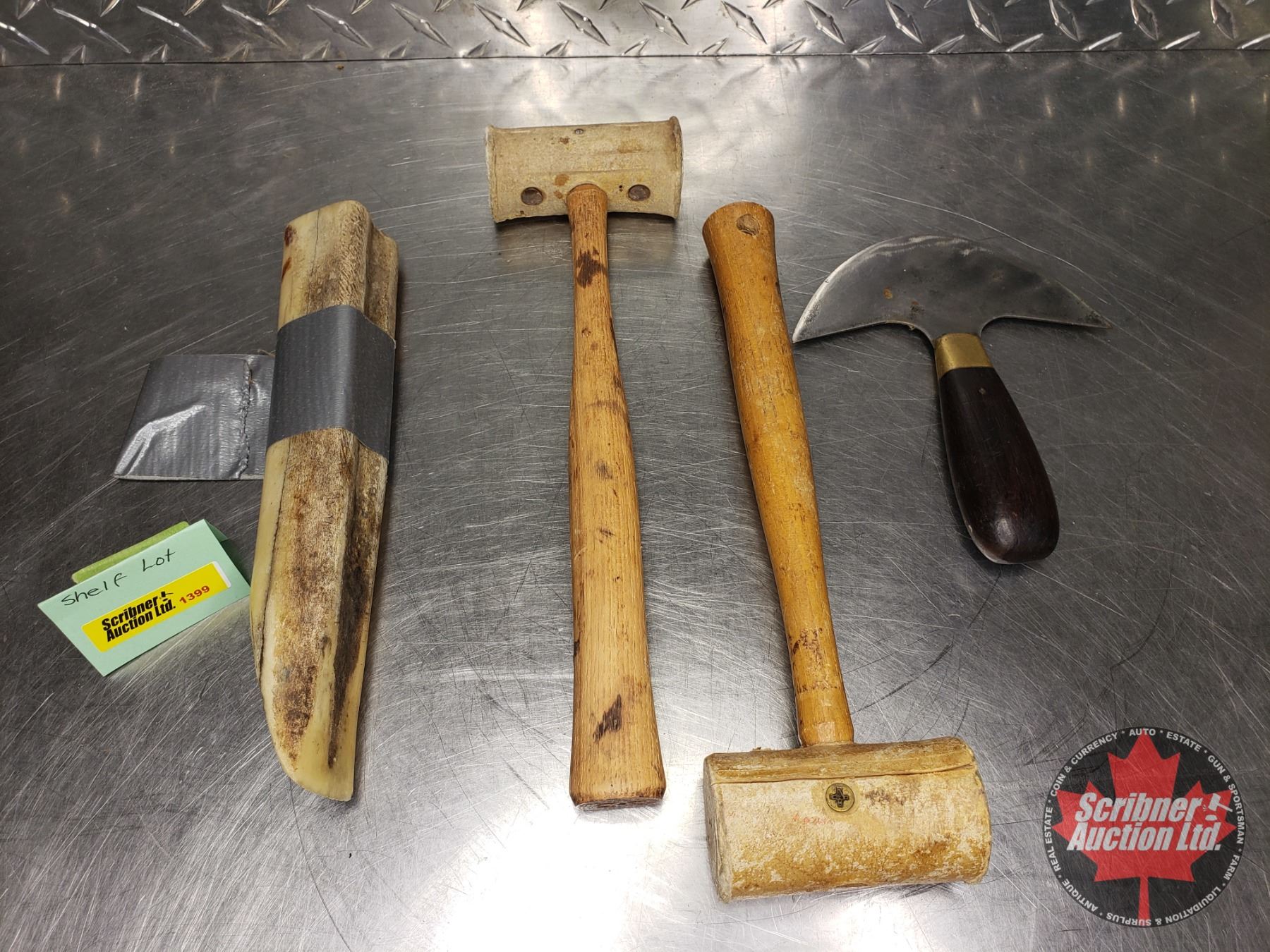Inuit Blubber Knife; Wooden Leather Mallet & Native Skin Scraper (See Pics)
