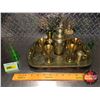 Image 1 : Brass & Green Serving Set (made in India), Green Glass Shot Glasses etc