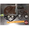 Image 1 : Leather Flier Helmet, Goggles, Headset & Aviation Glasses in American Case (See Pics)