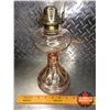 Image 2 : Oil Lamp w/Pink Glass Base (18"H w/Chimney)