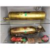 Image 1 : Brass Fire Extinguishers (3) w/one Extra Label Plate (See Pics)