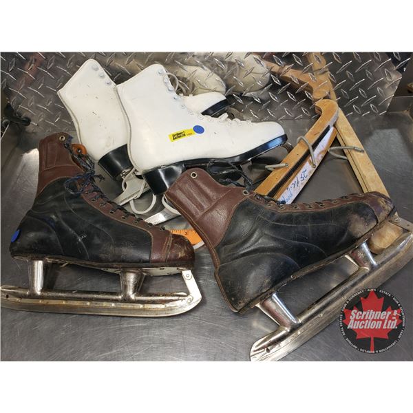 2 Pairs of Skates: Bower Hockey Skates & Figure Skates & Skate Guards