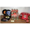 Image 1 : Collector Combo - Classic Memories: Red Push Button Phone, 45's, 6pk Superbowl Coke Bottles (empty),