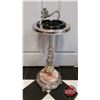 Image 2 : Art Deco Marble Base / Chrome Floor Ashtray "Birds" w/Lighter (27-1/2"H x 10-1/2"Dia)