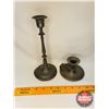 Image 2 : Pewter: Candlestick Holders (2) (See Pics for Markings) (1 Tall 8-3/4") (1 Short 2-1/2"H)