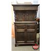 Image 1 : Antique English Sideboard Cabinet - Man / Woman : Carved) (70"H x 39"W x 22"D) (Believe this item to