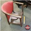 Image 2 : Antique Chair "Too Short" : Red Upholstered Back w/Small Round Cushion (24"H to top of Back x 22"W x