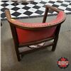 Image 3 : Antique Chair "Too Short" : Red Upholstered Back w/Small Round Cushion (24"H to top of Back x 22"W x