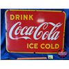 Image 1 : Single Side Enamel "Drink Coca-Cola Ice Cold" Made in Canada 1947 (20"H x 28"W)