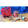 Image 1 : Red Milk Crate Lot : Oil Spouts, Gas Can, Funnel & Flow Meter (See Pics)