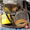 Image 2 : Pallet Lot: Variety of Rustic Vintage Items (Grease Pail, Gas Can, Water Pump Spout, Small Table Saw