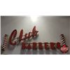 Image 1 : Wooden Raised Lettering Signage on Metal Frame: "Barbers" "Club" & 2 Side Poles (Club = 28"H x 53"W 