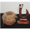 Image 1 : HAWAIIAN FISHHOOK (REPRODUCTION) W/FIBER CORDAGE & WOVEN BASKET (2 PCS)