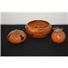 Image 1 : TWO CARVED & PAINTED GOURD BOWLS, ONE BOWL W/ LID (CARVED W/TAPA LINING) & CERAMIC BOWL, (9 1/2" D) 