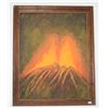 Image 1 : FRAMED OIL ON BOARD "VOLCANO ERUPTION" (22 1/2" X 18 1/2"); (FROM REV. CLARENCE GUERREIRO COLLECTION
