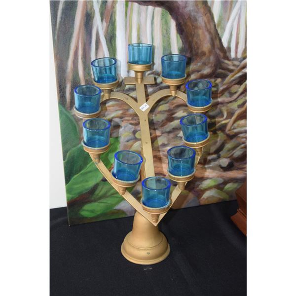 HEART SHAPED HOLDER W/10 BLUE GLASS VOTIVES (FROM REV. CLARENCE GUERREIRO COLLECTION)