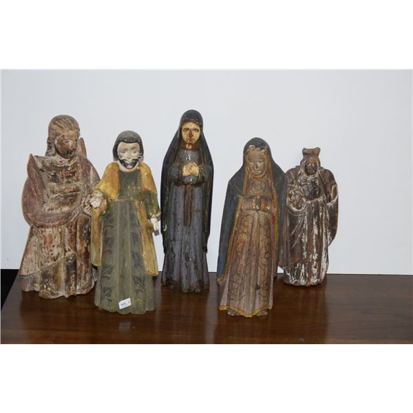 ANCIENT CARVED WOOD RELIGIOUS FIGURES (5 PCS)