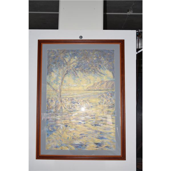 FRAMED ORIGINAL ACRYLIC PASTEL,  POUNDERS BEACH ; SIGNED RUSSELL LOWERY (38  X 52 )