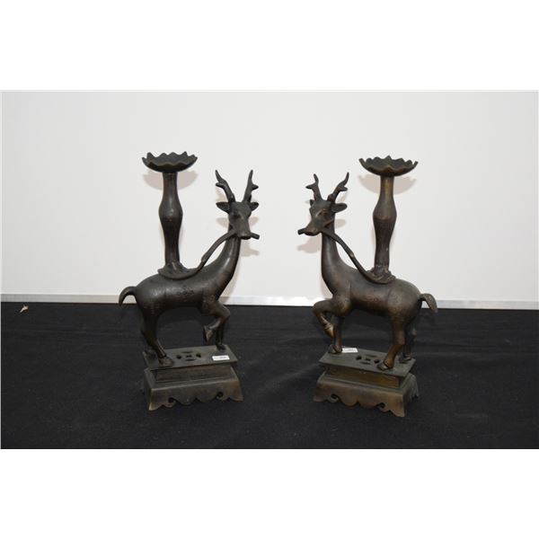 BRONZE DEER CANDLE HOLDERS (PAIR)