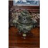 Image 1 : LARGE JADE CENSER WITH FU DOG MOTIF & CUSTOM STAND