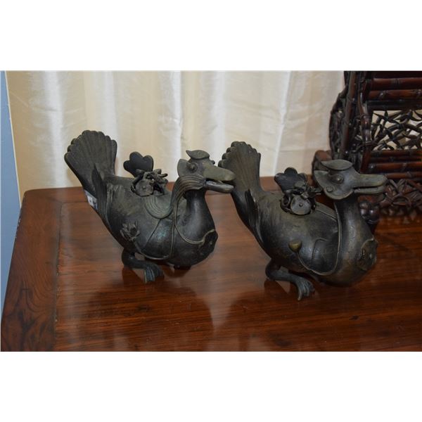 CHINESE BRONZE MANDARIN DUCK CENSERS (PAIR)