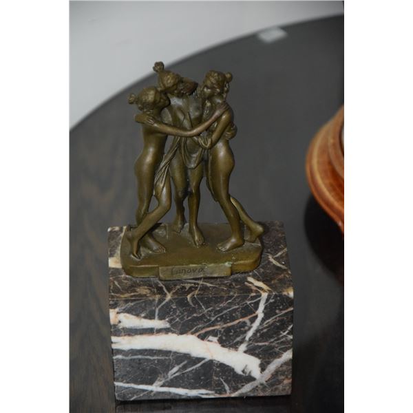 BRONZE FEMALE NUDE FIGURES ON MARBLE BASE