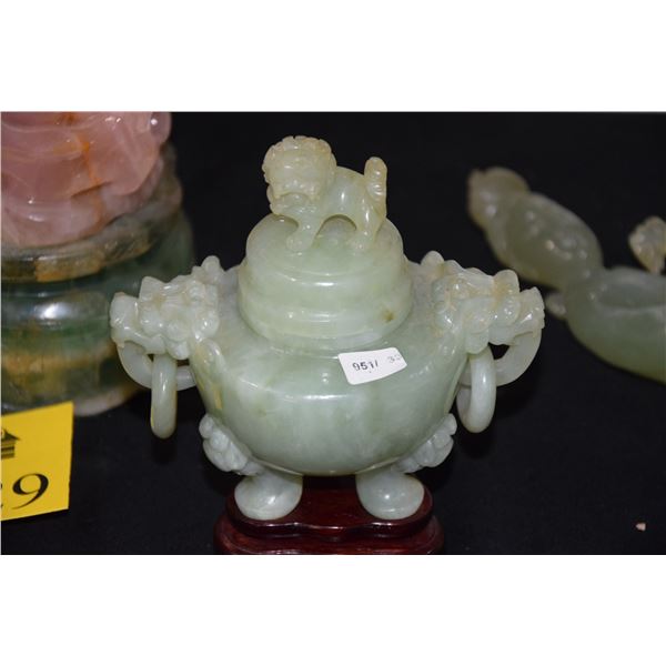 JADE CENSER W/FU DOG FINIAL & CUSTOM STAND