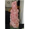 Image 1 : CHINESE ROSE QUARTZ EXTRAVAGANTLY CARVED LIDDED VASE ON GREEN STONE BASE