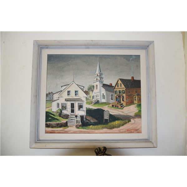 FRAMED NELLIE GERBER ORIGINAL OIL, "THE CAPTAIN RESTAURANT", MAINE COAST 1953 (25" X 30")