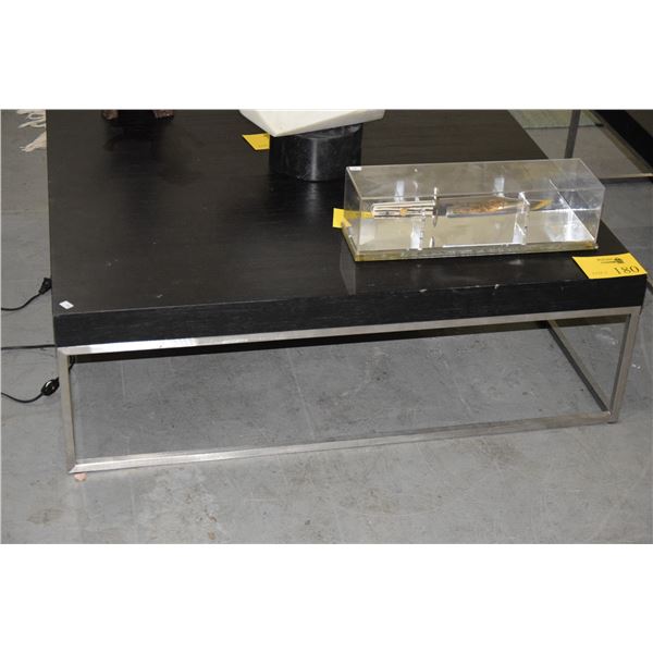 CONTEMPORARY CHROME & WOOD LOW TABLE, (37 1/2" X 37 1/2")