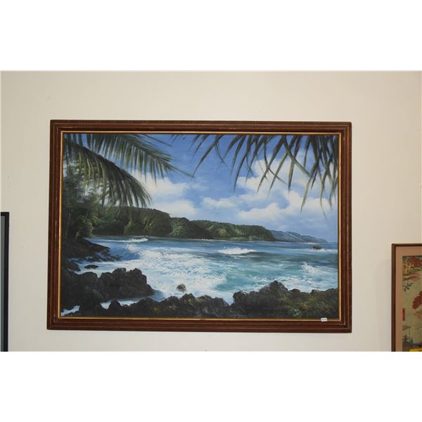 FRAMED OIL ON CANVAS, "BIG ISLE COAST LINE" (27" X 39')