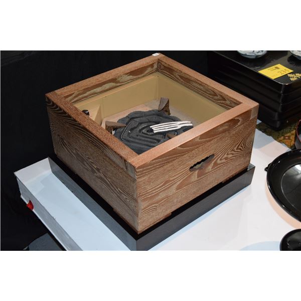 JAPANESE ELECTRIC WOOD BRAZIER W/STAND (15 1/2" X 15 1/2" X 8")