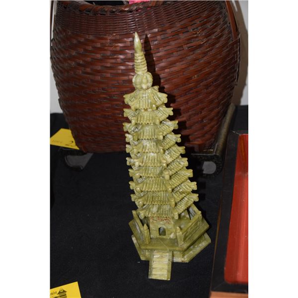 NINE LEVEL GREEN PAGODA, CHINESE STYLE, FAUX JADE (15" H) (FROM REV. CLARENCE GUERREIRO/TERENCE KNAP