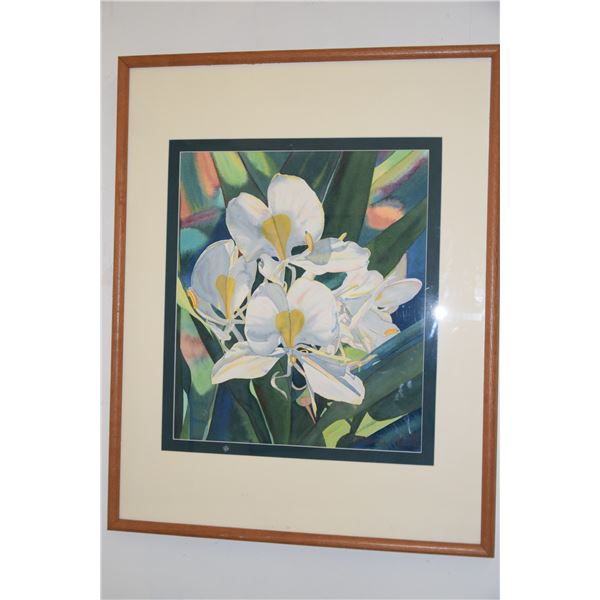 FRAMED ORIGINAL WATERCOLOR, "WHITE GINGER"; SIGNED FABENNE LA BLANC, '95