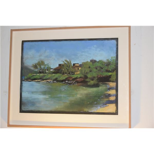 FRAMED ORIGINAL PASTEL, "MAUI BEACH COTTAGES"; SIGNED DIANA DORENZO (30" X 24")