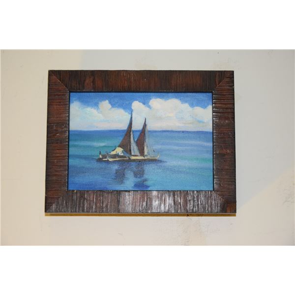 FRAMED OIL ON CANVAS, "HOKULE'A" BY HIRSCHER (6 1/2" X 8 1/2")