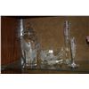 Image 1 : VINTAGE HAWAIIAN ETCHED GLASS "PLUMERIA" BUD VASES, TUMBLER, COVERED JAR & BERRY BOWL (5 PCS)