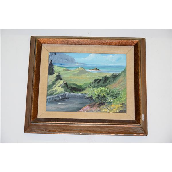 FRAMED OIL ON CANVAS, "OLD PALI ROAD"; SIGNED JOE DOWSON 1973